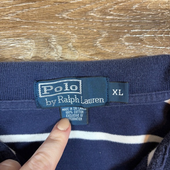 Polo Ralph Lauren Shirt Men's XL Navy Striped Short Sleeve Polo Preppy - Picture 4 of 7
